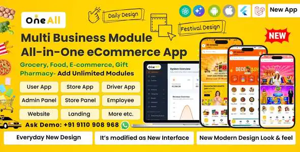 All in one App Multi Vendor Blinkit Design Food Grocery eCommerce Pharmacy Car Rental etc