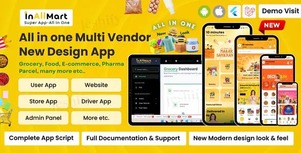 InAllMart- All in one Multi Vendor Blinkit Design App Food Grocery eCommerce Pharmacy Car Rental etc